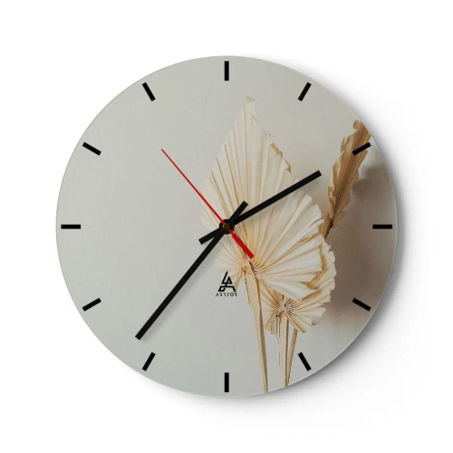 Horloge murale - Pendule murale - Feuilles de palmier séchées sur fond beige dans un style bohème - 30x30cm - Quand tu dois t’apaiser - Décoration murale moderne pour le salon, la cuisine et la chambre ARTTOR