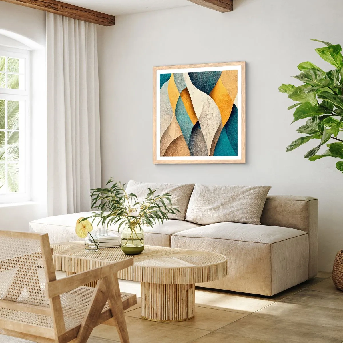 Affiche dans un chêne clair - Poster - Rythme et vague - 30x30 cm