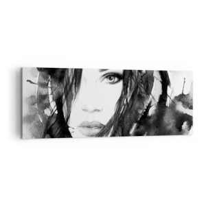 Impression sur toile - Image sur toile - Portrait de femme à l'aquarelle noir et blanc - 140x50cm - Portrait d'une dame en noir et blanc - Décoration murale moderne pour le salon et la chambre ARTTOR