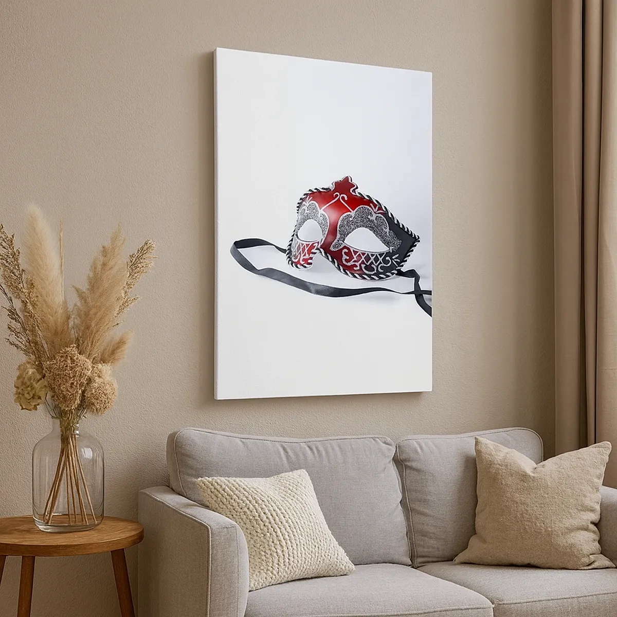 Impression sur toile - Image sur toile - Masque de carnaval rouge sur fond clair - 50x70cm - Invitation au bal - Décoration murale moderne pour le salon et la chambre ARTTOR