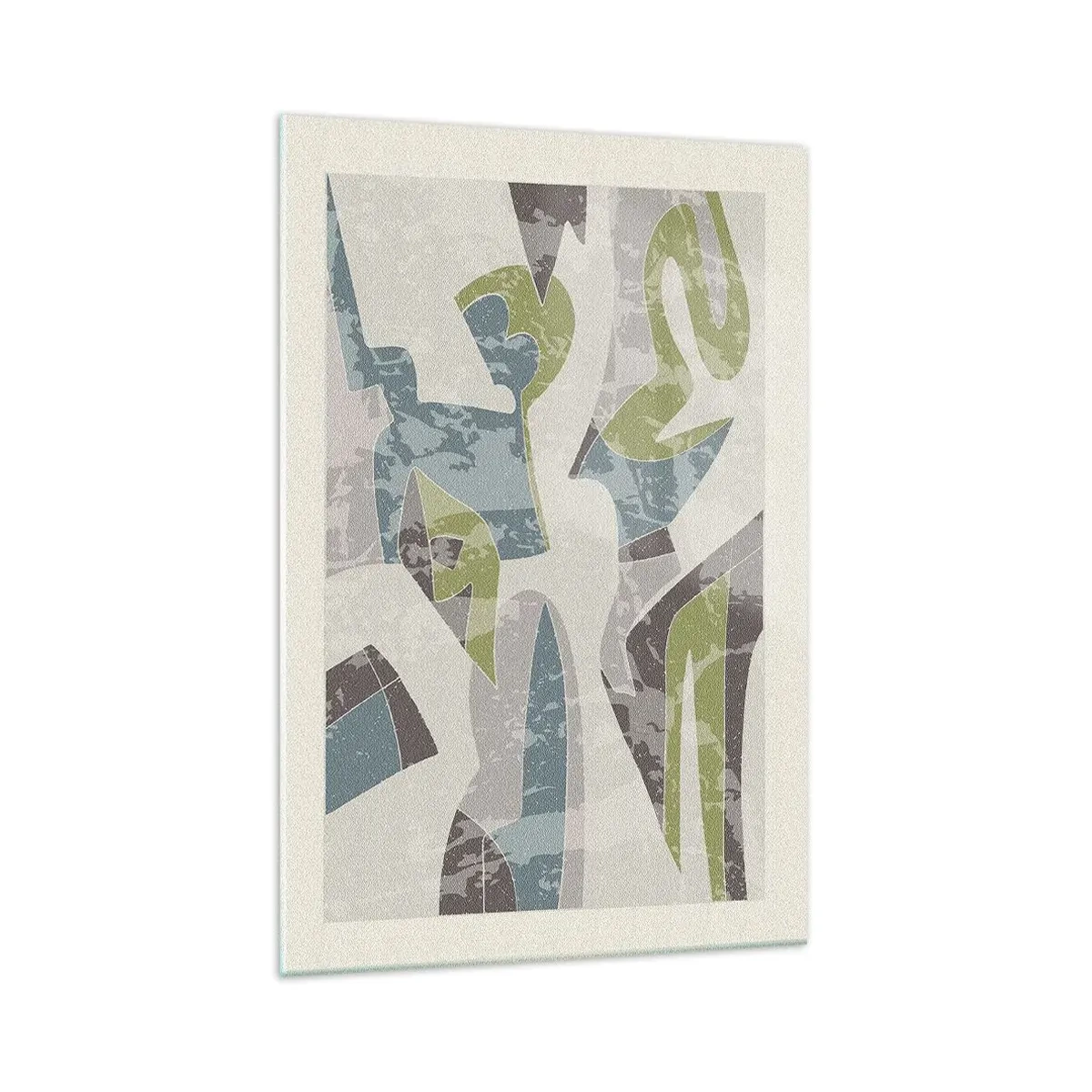 Impression sur verre - Image sur verre - Formes abstraites en vert et bleu sur fond clair - 70x100cm - Composition derrière la vitre - Décoration murale moderne pour le salon et la chambre ARTTOR