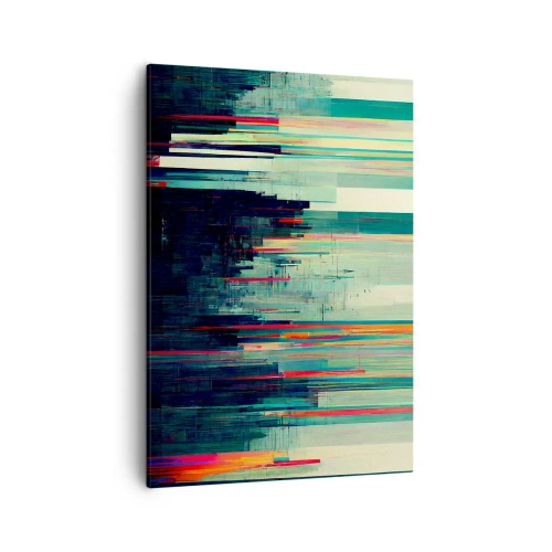 Impression sur toile - Image sur toile - Abstraction avec des lignes verticales et un horizon urbain - 50x70cm - Ville futuriste - Décoration murale moderne pour le salon et la chambre ARTTOR