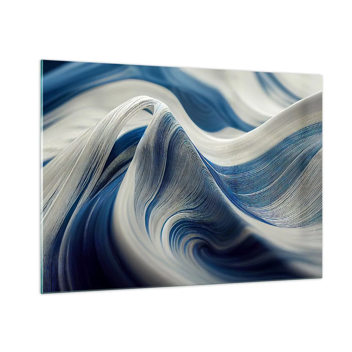 Impression sur verre - Image sur verre - Abstraction dynamique dans les tons de bleu et de blanc - 100x70cm - La fluidité du bleu et du blanc - Décoration murale moderne pour le salon et la chambre ARTTOR