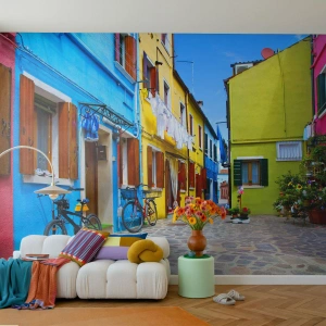 Papier peint sur mesure Premium Sand - Pastel, douce ruelle - Ville, Vélos, Ruelle