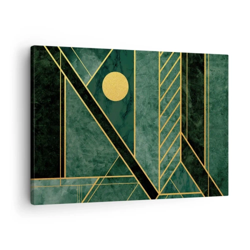 Impression sur toile - Image sur toile - Design géométrique vert et or avec un motif élégant - 70x50cm - Dynamique or et azur - Décoration murale moderne pour le salon et la chambre ARTTOR