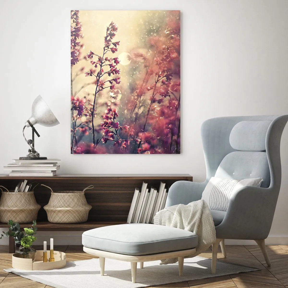 Impression sur verre - Image sur verre - Fleurs au soleil sous la douce pluie - 50x70cm - Jardin secret - Décoration murale moderne pour le salon et la chambre ARTTOR