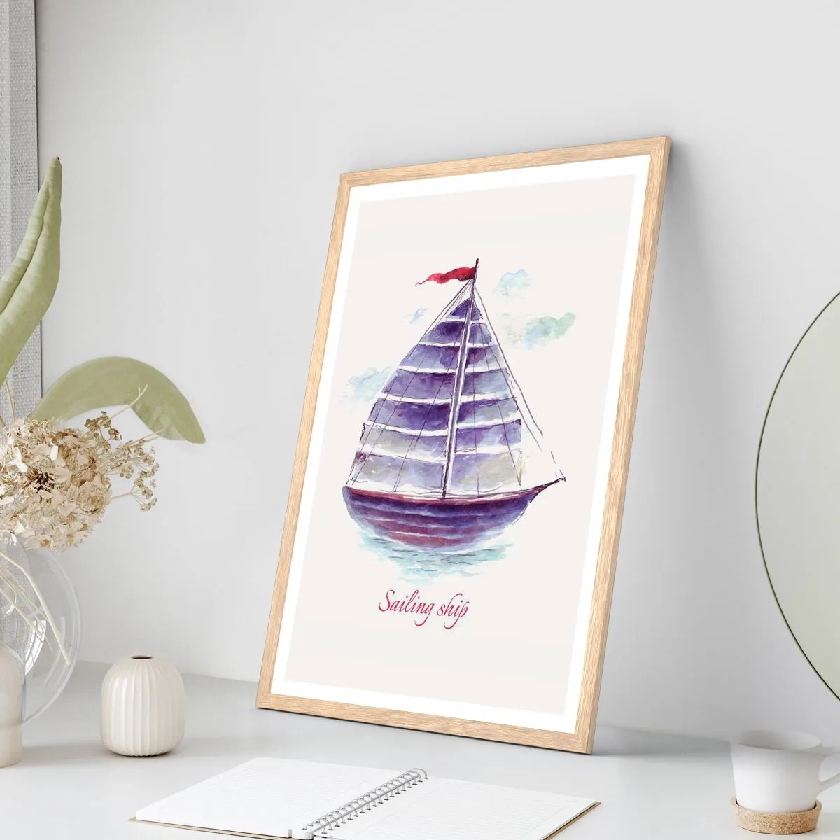 Affiche dans un chêne clair - Poster - Plein de voiles et d’eau calme - 70x100 cm