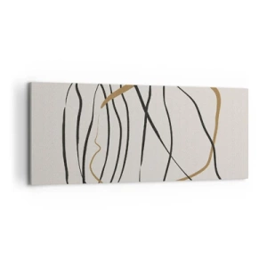 Impression sur toile - Image sur toile - Lignes artistiques en noir et or sur fond clair - 120x50cm - Composition – danse en boucle - Décoration murale moderne pour le salon et la chambre ARTTOR