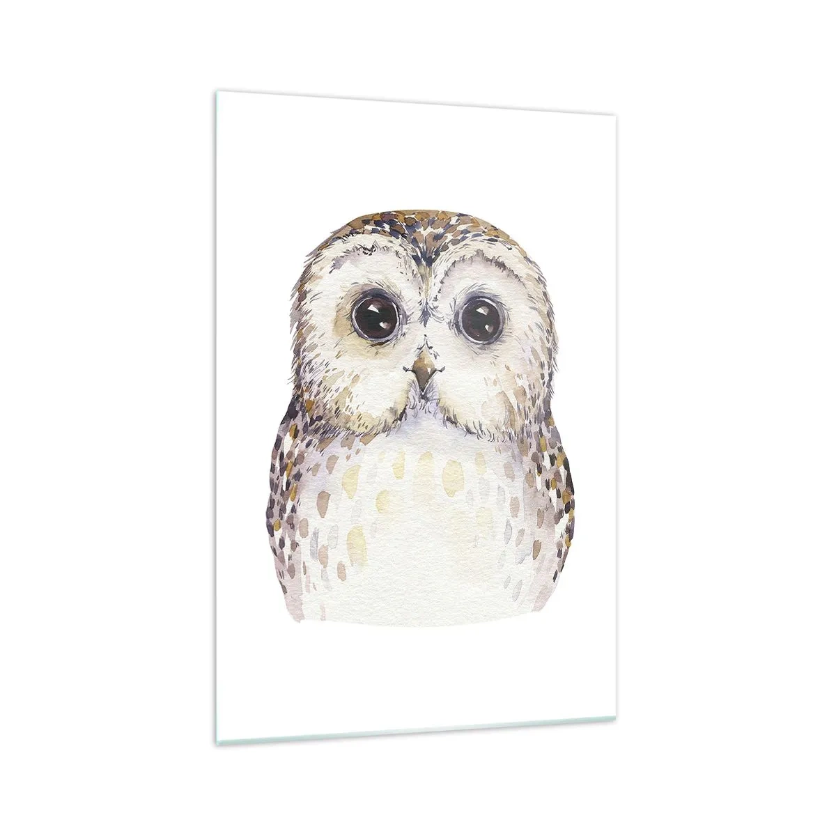 Impression sur verre - Image sur verre - Portrait d'un hibou sur fond clair aux couleurs délicates - 70x100cm - Regarde-moi dans les yeux - Décoration murale moderne pour le salon et la chambre ARTTOR