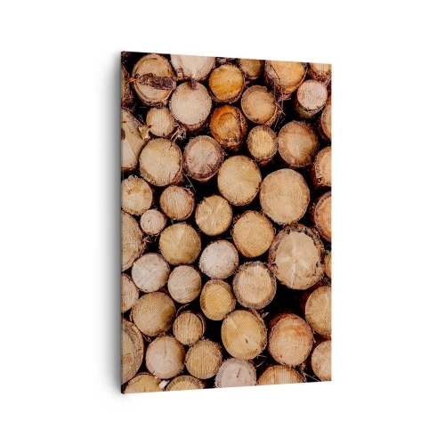 Impression sur toile - Image sur toile - Des tas de troncs d'arbres abattus disposés en harmonie - 70x100cm - Nouveau commencement - Décoration murale moderne pour le salon et la chambre ARTTOR