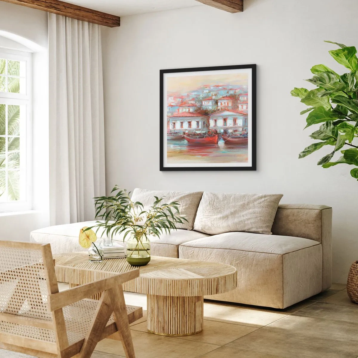 Affiche dans un cadre noir - Poster - Petite ville heureuse - 40x40 cm