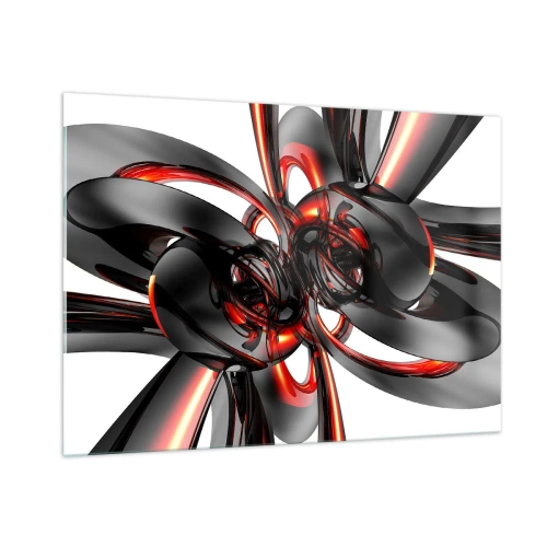 Impression sur verre - Image sur verre - Abstraction moderne en noir et rouge - 100x70cm - Mouvement de graphite et rouge - Décoration murale moderne pour le salon et la chambre ARTTOR