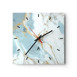 Horloge murale - Pendule murale - Motifs en marbre bleu et blanc avec des veines dorées ajoutées - 30x30cm - Richesse en pierre - Décoration murale moderne pour le salon et la chambre ARTTOR