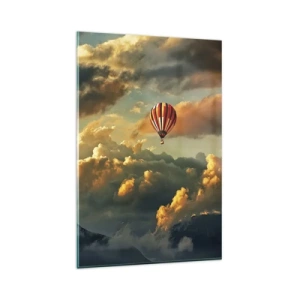 Impression sur verre - Image sur verre - Un ballon sur fond de nuages dramatiques - 80x120cm - Je vole parce que je veux - Décoration murale moderne pour le salon et la chambre ARTTOR