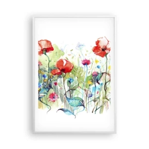 Affiche dans un cadre blanc - Poster - Prairie de fleurs en mai - 70x100 cm