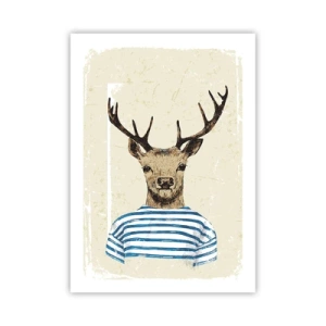 Affiche - Poster - Graphique d'un cerf en tenue de marin - 50x70cm - Parce que j'aime les chemises rayées - Décoration murale moderne pour le salon et la chambre ARTTOR