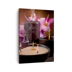 Impression sur toile - Image sur toile - Figurine de Bouddha avec bougies allumées et bâtons d'encens - 50x70cm - Vider l'esprit, calmer le corps - Décoration murale moderne pour le salon et la chambre ARTTOR