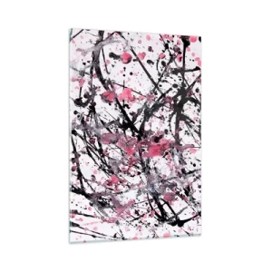 Impression sur verre - Image sur verre - Motif abstrait dans les tons de rose, noir et blanc - 80x120cm - La nature éphémère de la vie - Décoration murale moderne pour le salon et la chambre ARTTOR