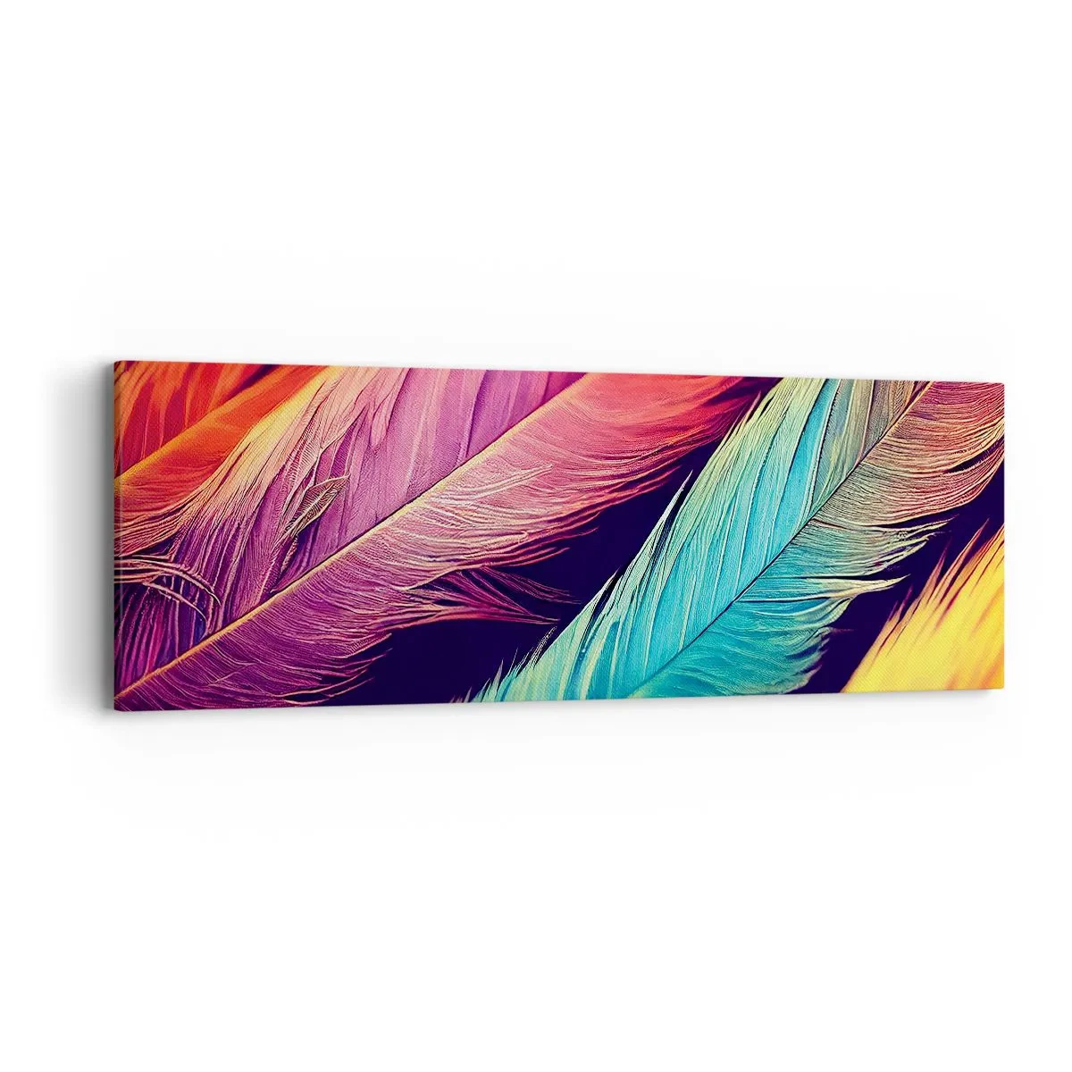 Impression sur toile - Image sur toile - Arc-en-ciel de plumes - 90x30 cm