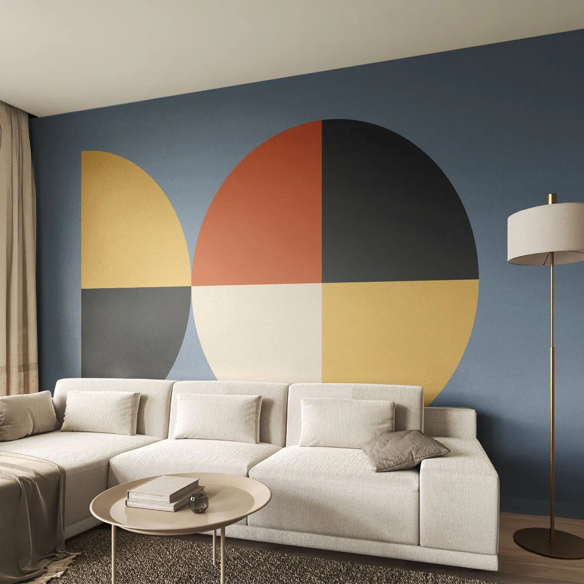 Papier Peint Photo Premium Sand - Formes géométriques aux couleurs contrastées sur fond bleu - 100x70cm - Regarde et compte - Décoration murale moderne pour le salon et la chambre ARTTOR