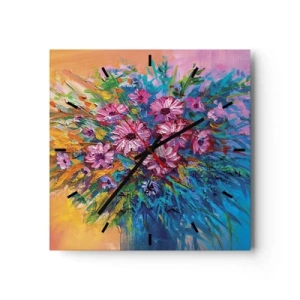 Horloge murale - Pendule murale - Fleurs colorées dans un bouquet sur un fond de couleur pastel - 30x30cm - Énergie de la vie - Décoration murale moderne pour le salon et la chambre ARTTOR
