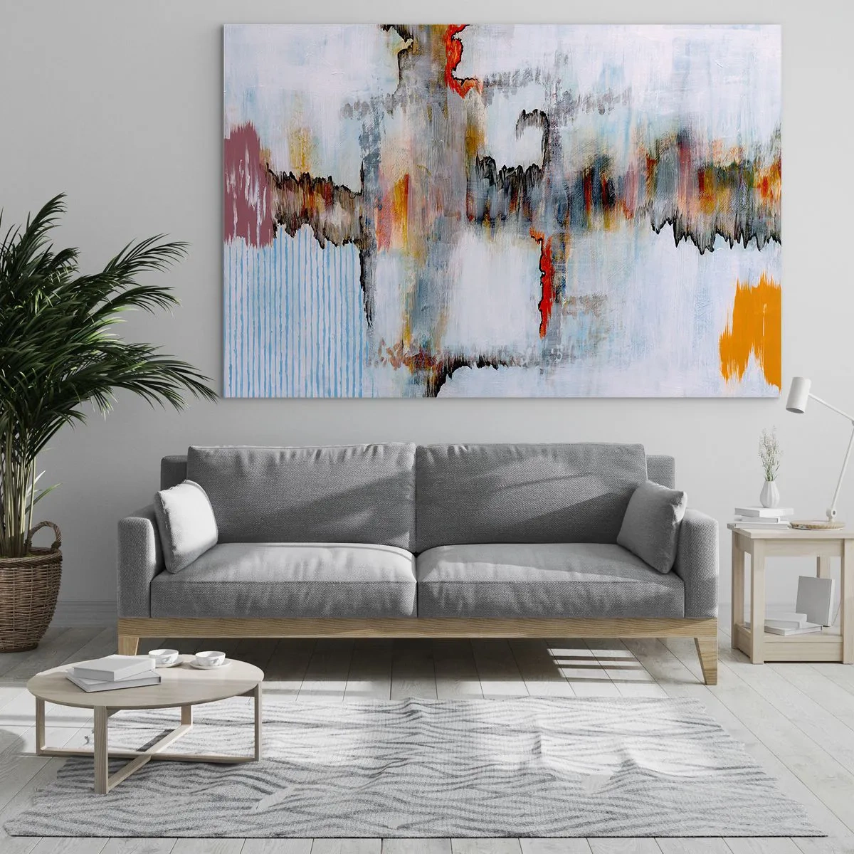 Impression sur verre - Image sur verre - Composition abstraite aux couleurs énergiques - 100x70cm - Un bâton sur l'eau - Décoration murale moderne pour le salon et la chambre ARTTOR