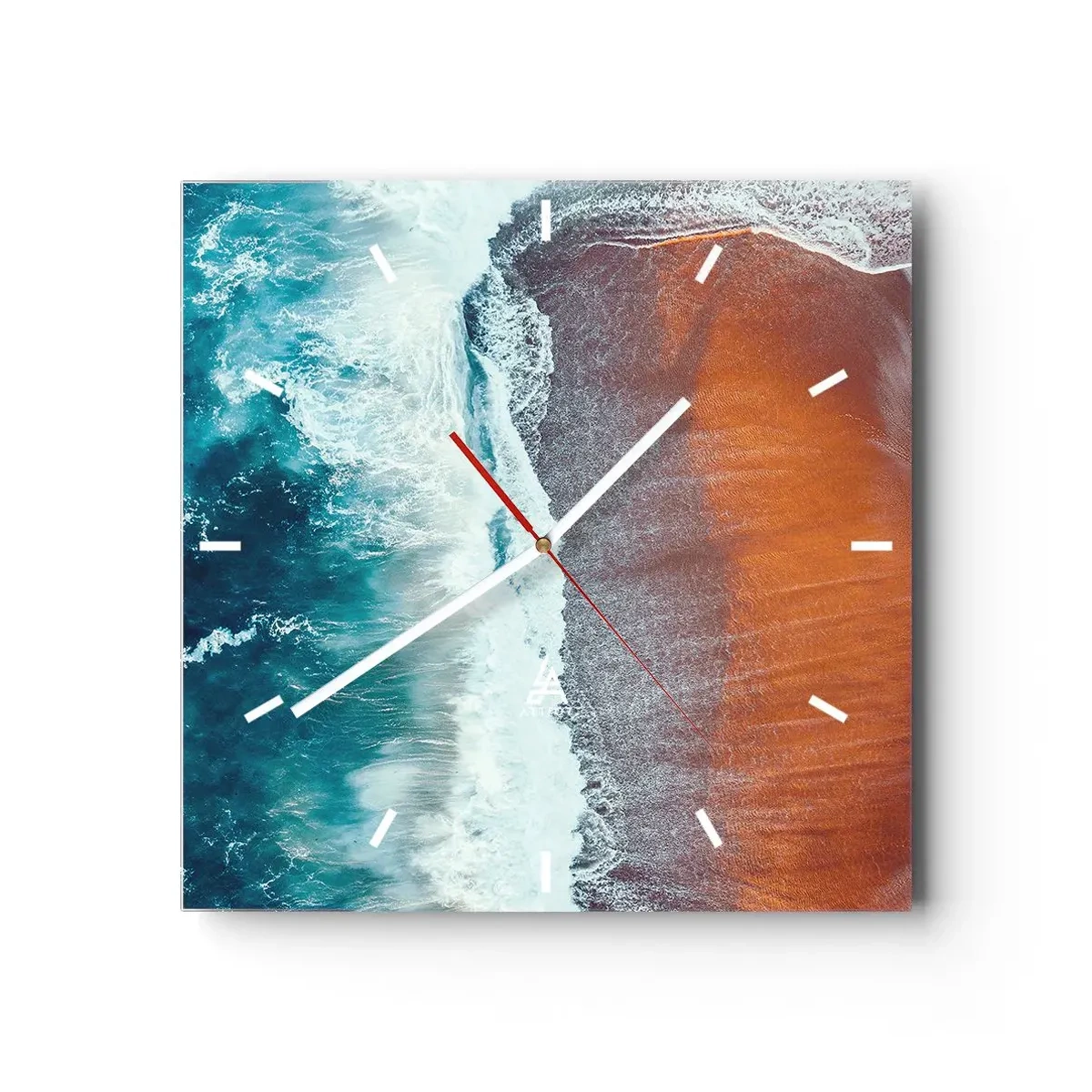 Horloge murale - Pendule murale - Une vue des vagues de l'océan s'écrasant sur la plage dorée - 30x30cm - Caresse de l'océan - Décoration murale moderne pour le salon et la chambre ARTTOR