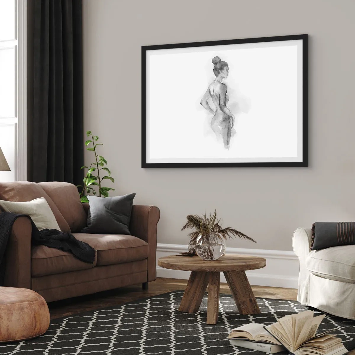 Affiche dans un cadre noir - Poster - Croquis à l'aquarelle d'une silhouette féminine - 100x70cm - Belle comme une peinture - Décoration murale moderne pour le salon et la chambre ARTTOR