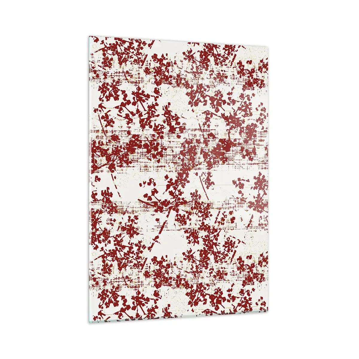Impression sur verre - Image sur verre - Un motif floral en rouge sur un fond clair et vieilli - 50x70cm - Comme un calicot ancien - Décoration murale moderne pour le salon et la chambre ARTTOR