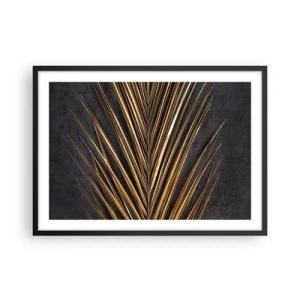 Affiche dans un cadre noir - Poster - Feuille tropicale dorée sur fond noir - 70x50cm - L'or des tropiques - Décoration murale moderne pour le salon et la chambre ARTTOR