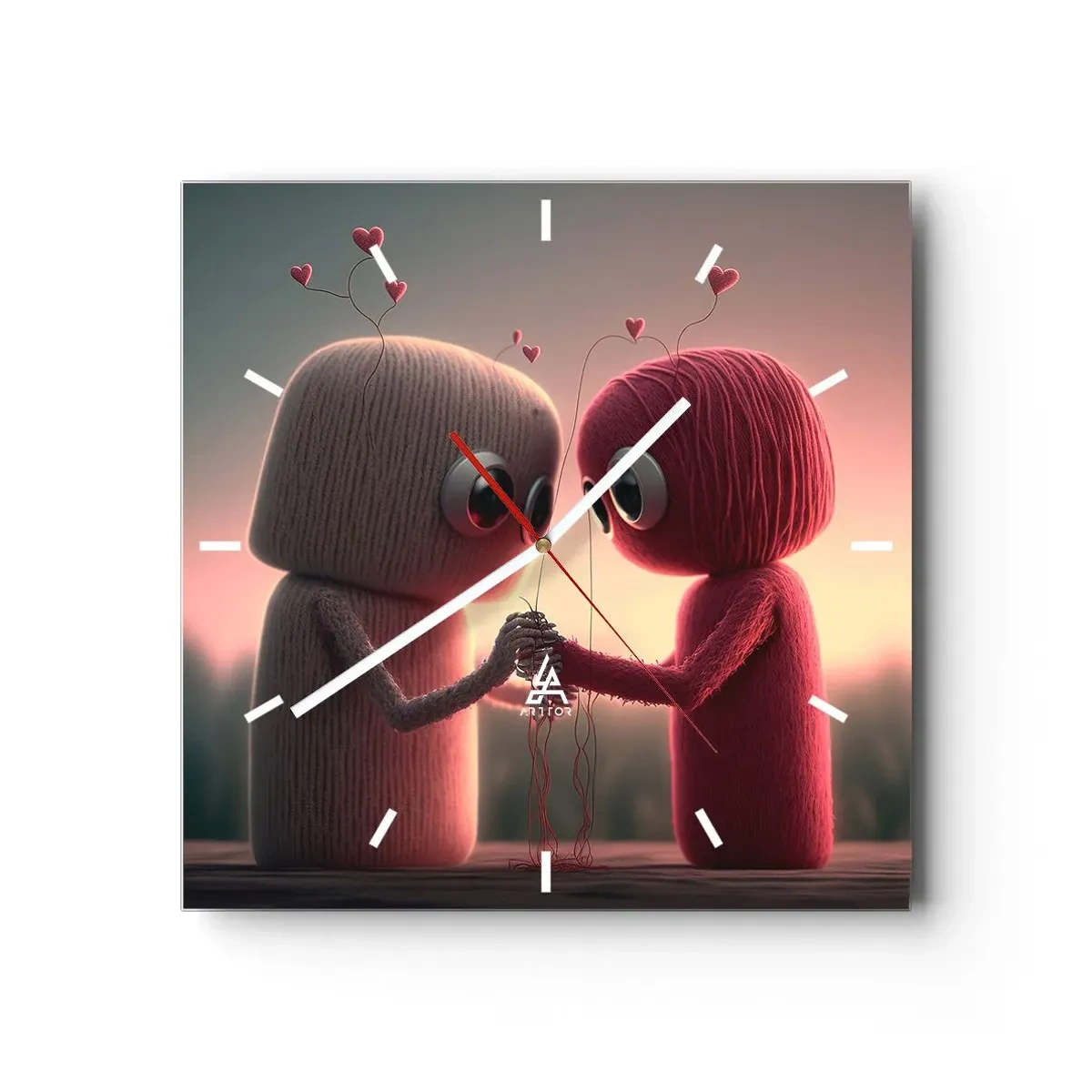 Horloge murale - Pendule murale - Personnages en fil dans un décor charmant sur le thème du cœur - 30x30cm - Tout le monde a le droit d'aimer - Décoration murale moderne pour le salon et la chambre ARTTOR