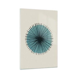 Impression sur verre - Image sur verre - Forme circulaire abstraite avec des rayons bleus - 70x100cm - Rayonnant dans l'azur - Décoration murale moderne pour le salon et la chambre ARTTOR