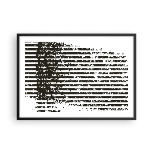 Affiche dans un cadre noir - Poster - Lignes abstraites avec un effet vieilli en noir et blanc - 70x50cm - Rythme et bruissement - Décoration murale moderne pour le salon et la chambre ARTTOR