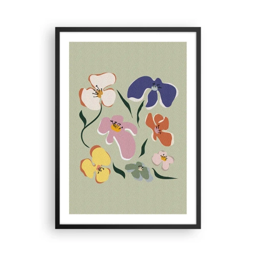 Affiche dans un cadre noir - Poster - Fleurs colorées sur fond vert dans un style artistique - 50x70cm - Des pensées pour votre frère - Décoration murale moderne pour le salon et la chambre ARTTOR