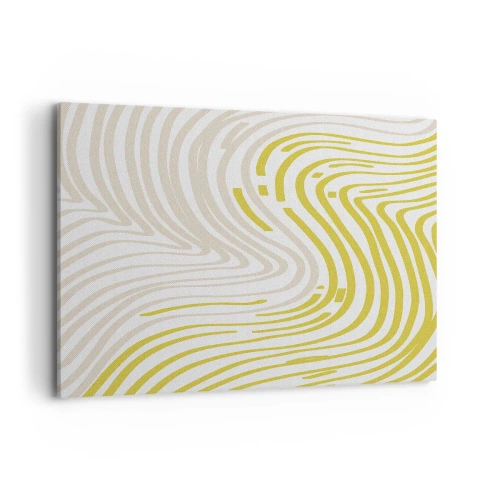 Impression sur toile - Image sur toile - Un motif abstrait avec des lignes ondulées dans des tons de jaune et de beige. - 120x80cm - Une composition au léger virage - Décoration murale moderne pour le salon et la chambre ARTTOR