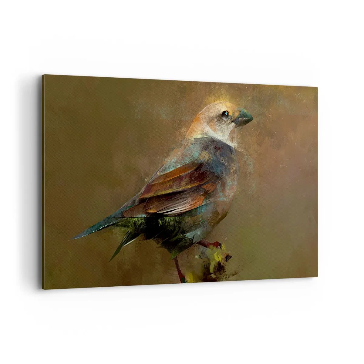 Impression sur toile - Image sur toile - Une interprétation artistique d'un moineau sur fond marron - 100x70cm - Un moineau, un petit oiseau - Décoration murale moderne pour le salon et la chambre ARTTOR