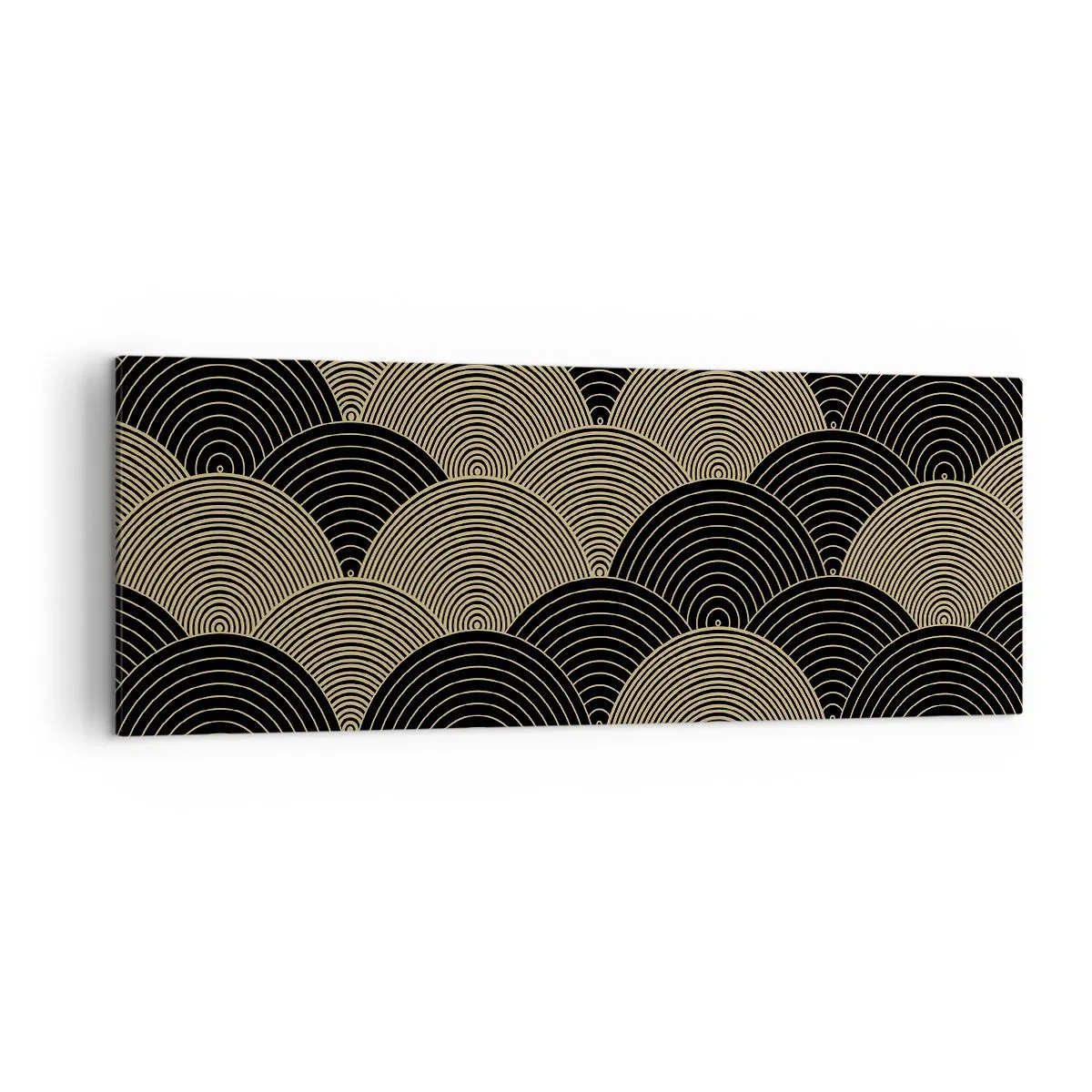 Impression sur toile - Image sur toile - Motif Art Déco avec demi-cercles et lignes dorées - 140x50cm - Unité dans la multiplicité - Décoration murale moderne pour le salon et la chambre ARTTOR