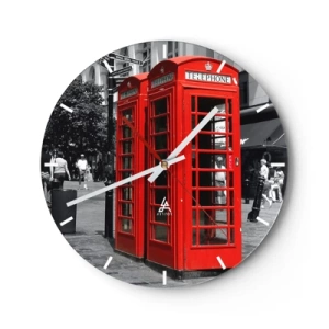 Horloge murale - Pendule murale - Cabines téléphoniques rouges sur fond de ville - 30x30cm - Cabines téléphoniques rouges - Décoration murale moderne pour le salon, la cuisine et la chambre ARTTOR
