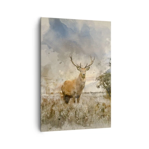 Impression sur toile - Image sur toile - Un cerf dans un cadre naturel dans un style aquarelle - 70x100cm - Dignité - force - majesté - Décoration murale moderne pour le salon et la chambre ARTTOR