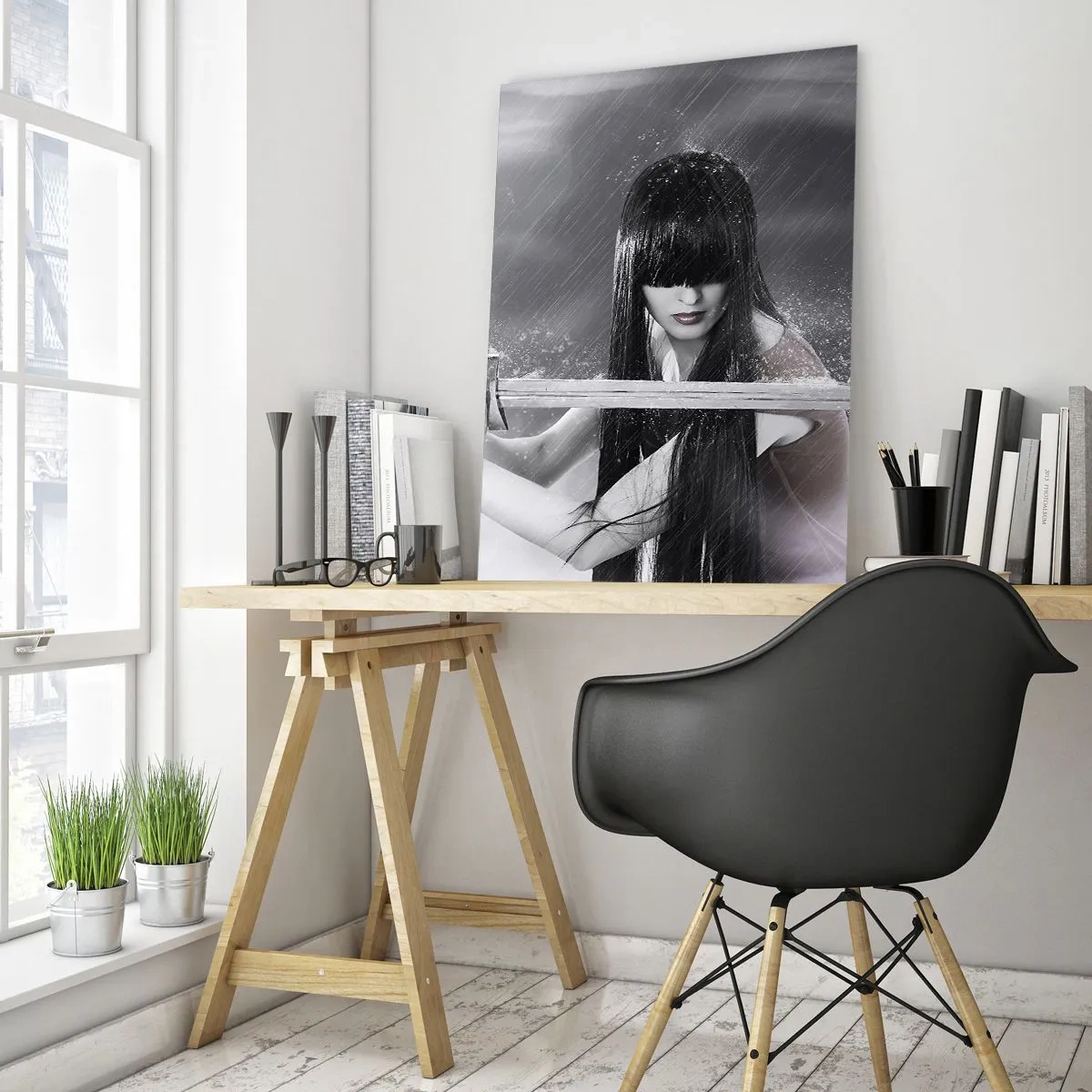 Impression sur verre - Image sur verre - Une femme avec une épée sous la pluie avec une apparence dynamique et mystérieuse - 80x120cm - Belle et dangereuse - Décoration murale moderne pour le salon et la chambre ARTTOR