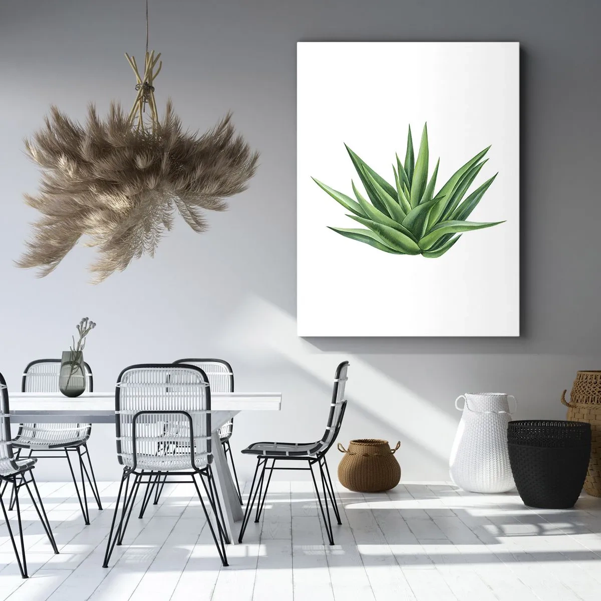 Impression sur toile - Image sur toile - Une plante verte juteuse sur fond blanc - 70x100cm - Vert – force – vie - Décoration murale moderne pour le salon et la chambre ARTTOR