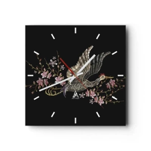 Horloge murale - Pendule murale - Oiseau brodé exotique - 40x40 cm