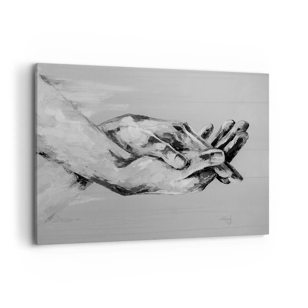 Impression sur toile - Image sur toile - Une composition en noir et blanc de deux mains jointes sur un fond clair. - 120x80cm - Début... - Décoration murale moderne pour le salon et la chambre ARTTOR