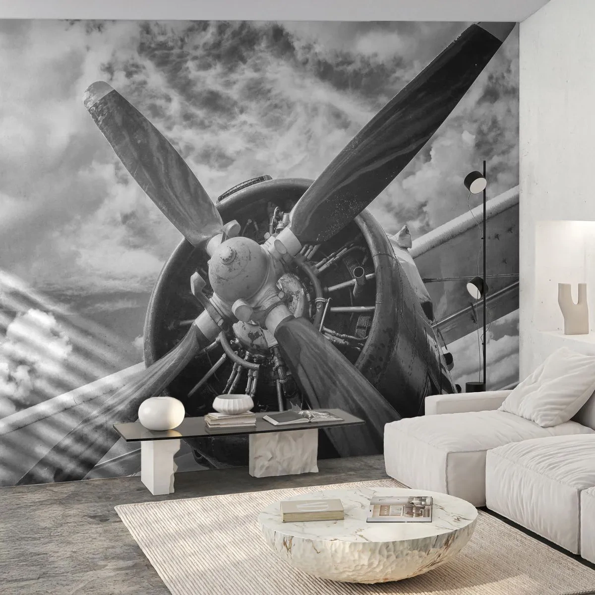 Papier Peint Photo Premium Sand - Dompteur de ciel - Avion, Hélice d'avion, Ancien - 300x210 cm
