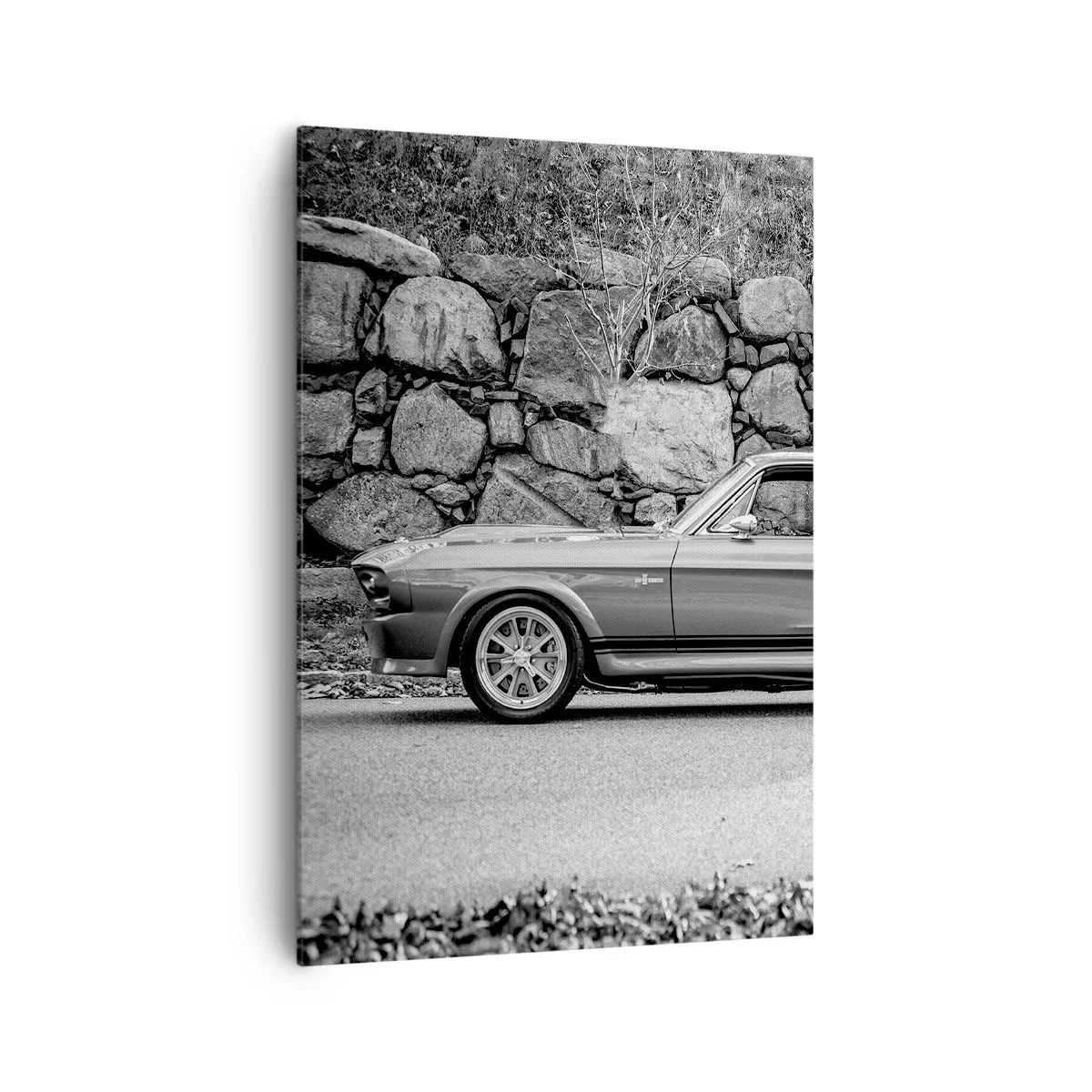 Impression sur toile - Image sur toile - Photo en noir et blanc d'une voiture classique - 70x100cm - Légende des années 60 - Décoration murale moderne pour le salon et la chambre ARTTOR