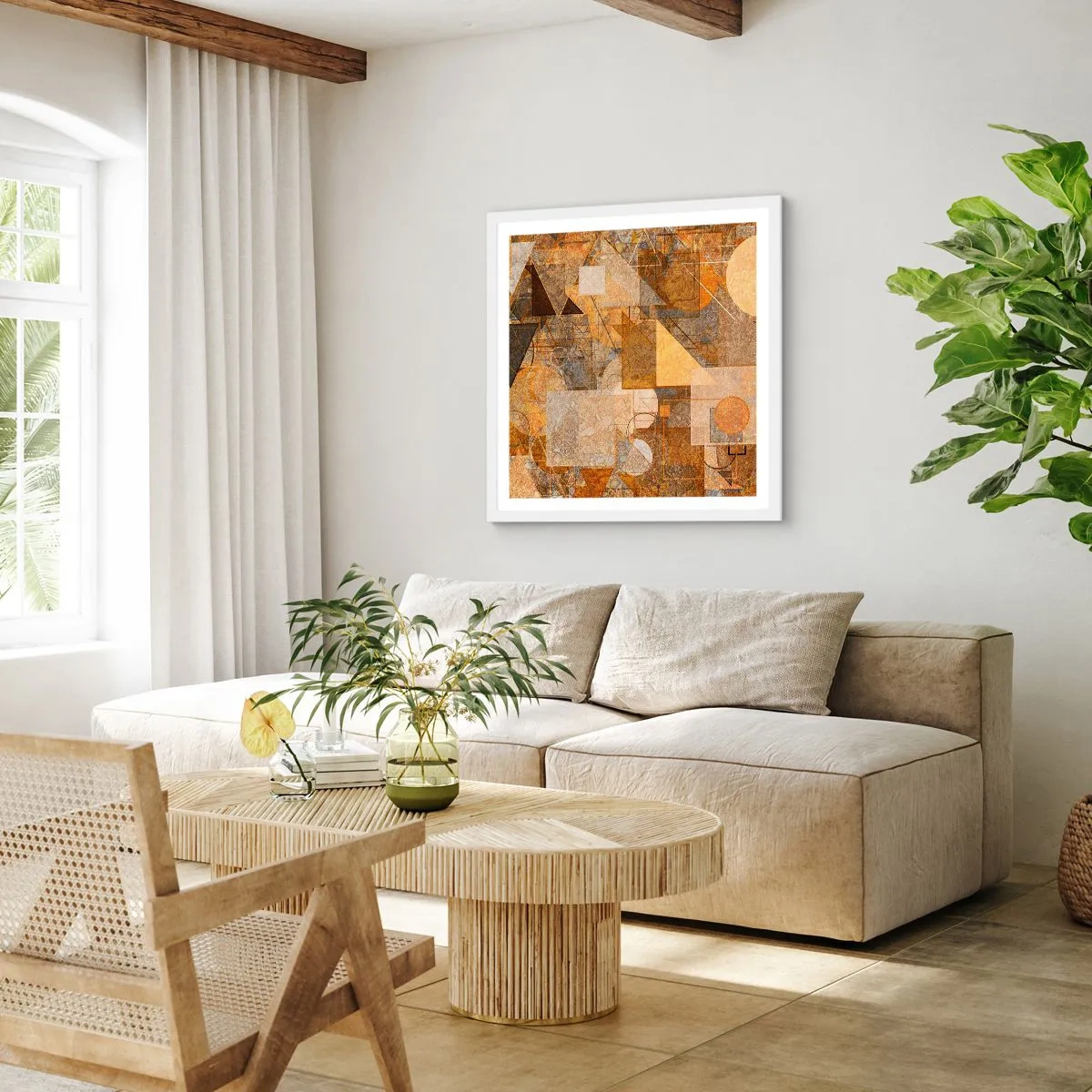 Affiche dans un cadre blanc - Poster - Étude cubique de marron - 30x30 cm