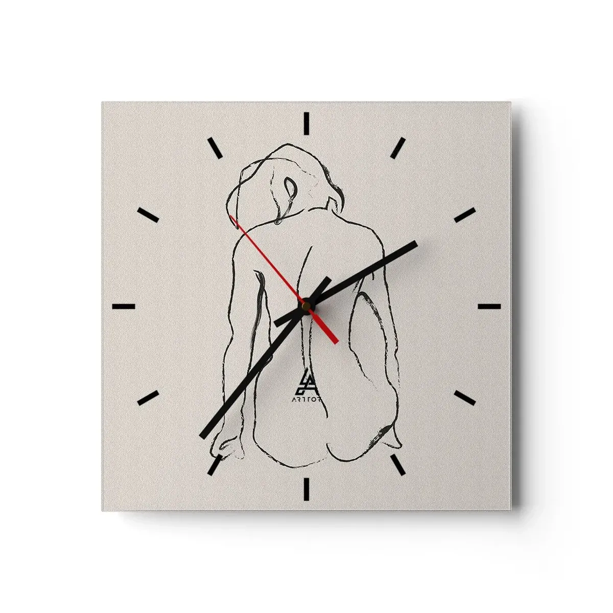Horloge murale - Pendule murale - Un croquis subtil de la silhouette d'une fille de dos - 30x30cm - Femme nue - Décoration murale moderne pour le salon et la chambre ARTTOR