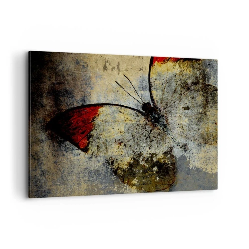 Impression sur toile - Image sur toile - Un papillon dans les tons de rouge et de gris sur un fond texturé - 100x70cm - Regarde avant que je disparaisse - Décoration murale moderne pour le salon et la chambre ARTTOR