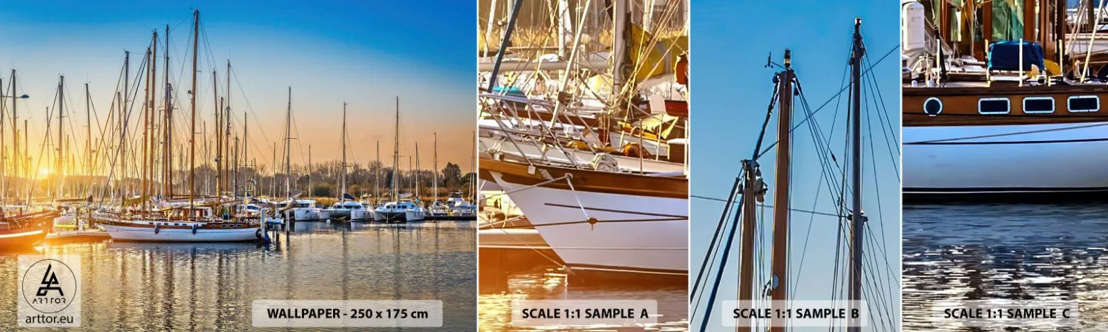 Échantillon de Papier Peint Autocollant Deluxe Sticker - Le vent aussi doit dormir - Paysage, Marina, Voilier - 100x30 cm