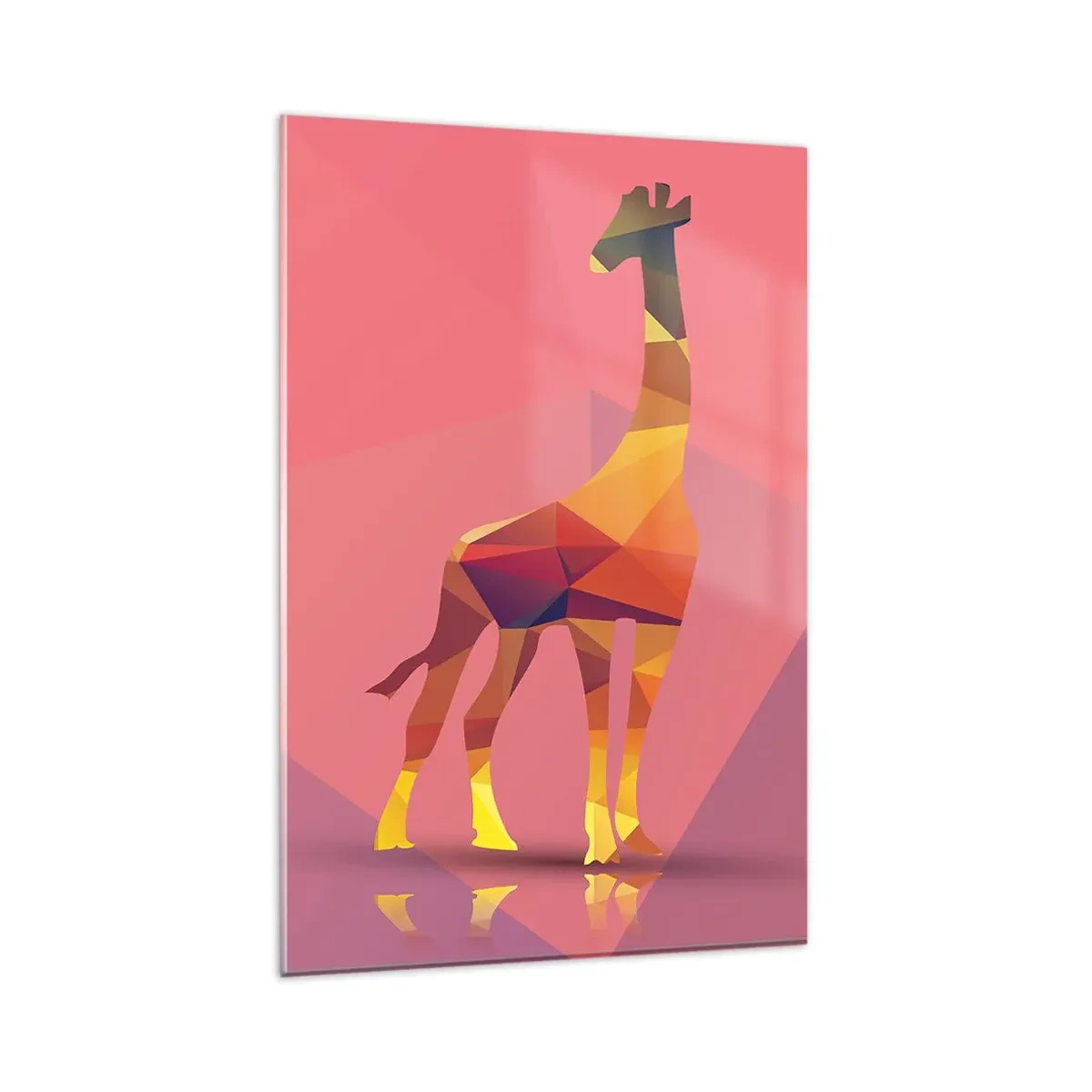 Impression sur verre - Image sur verre - Silhouette de girafe géométrique dans des tons pastel de rose et de jaune - 80x120cm - Les nuances de la savane - Décoration murale moderne pour le salon et la chambre ARTTOR